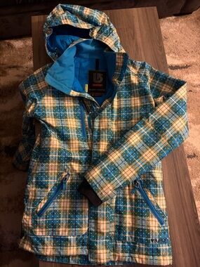 Burton Blue Cream Plaid Hooded Snow Jacket